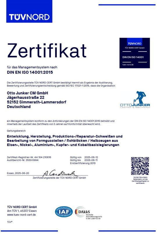 Zertifikat - Umweltschutzmanagement ISO 14001