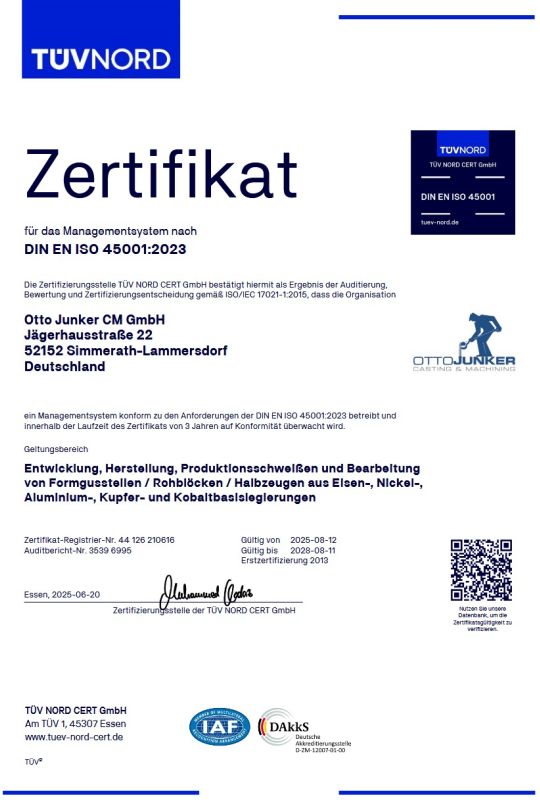 Zertifikat - Arbeitsschutzmanagement ISO 45001