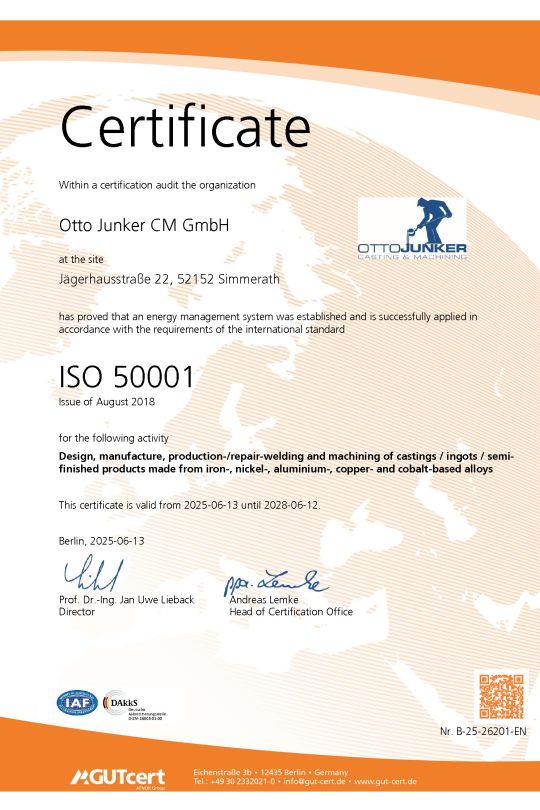 Zertifikat - Energy management system ISO 50001