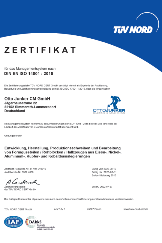 Zertifikat - Umweltschutzmanagement ISO 14001