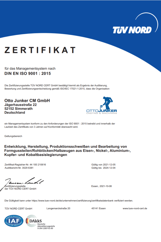 Zertifikat - Quality management system to DIN ISO 9001