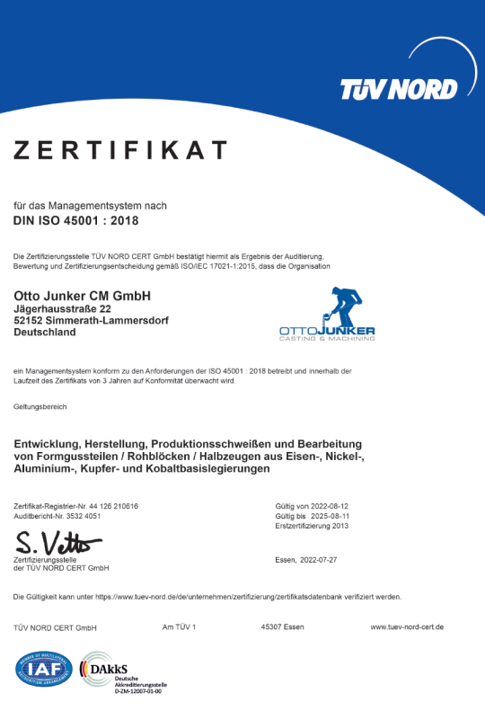 Zertifikat - Arbeitsschutzmanagement ISO 45001